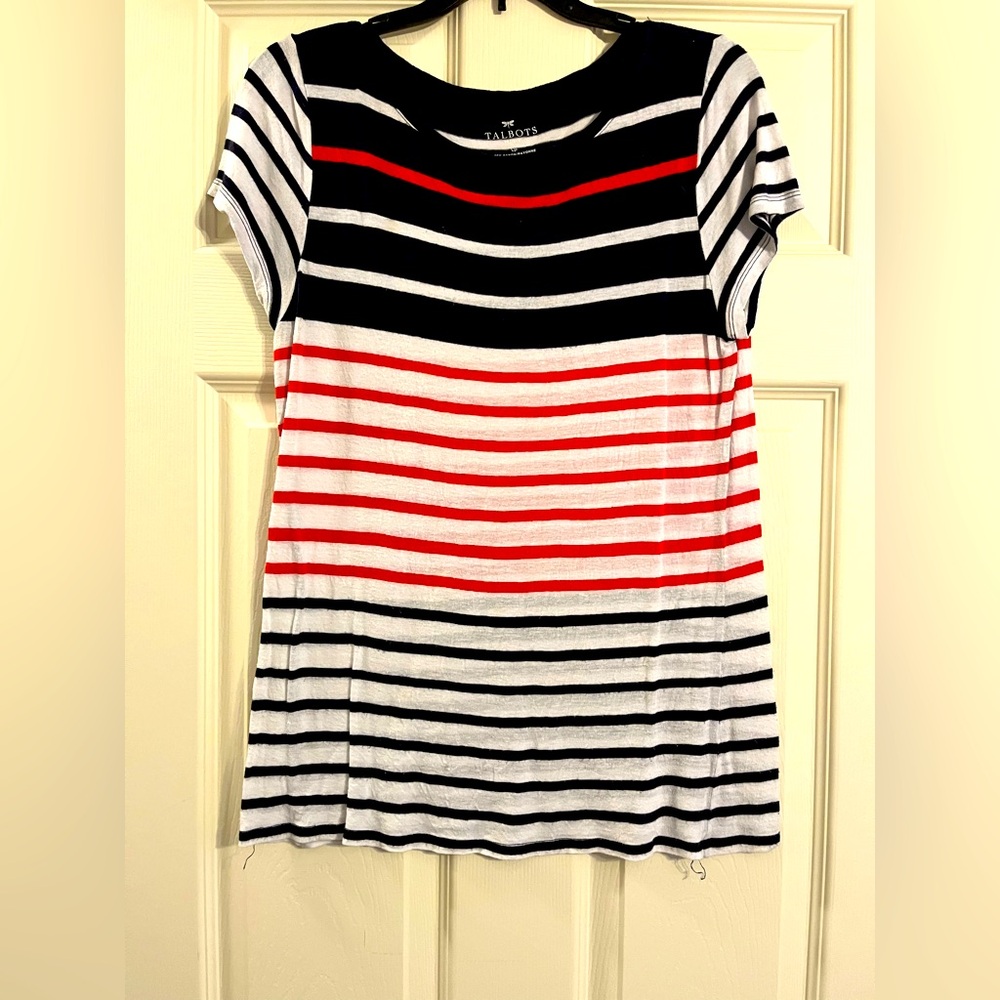 Talbots Women's Striped Top - Black, Red, White